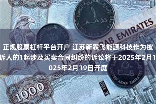 正规股票杠杆平台开户 江苏新霖飞能源科技作为被告/被上诉人的1起涉及买卖合同纠纷的诉讼将于2025年2月19日开庭